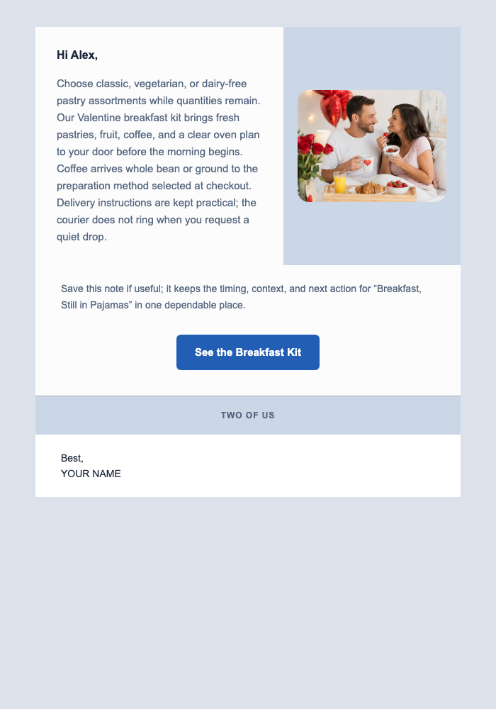 Breakfast, Still in Pajamas email design preview