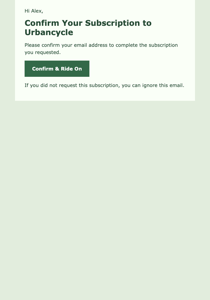 Confirm Your Subscription to Urbancycle email design preview