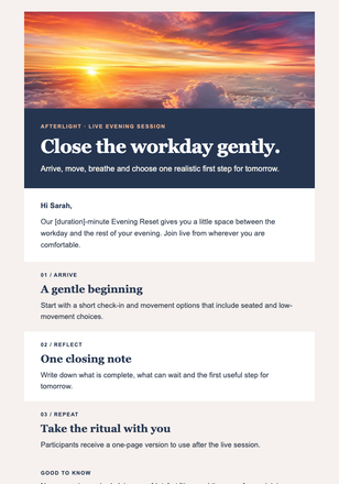 Above the Clouds Evening Reset email design preview