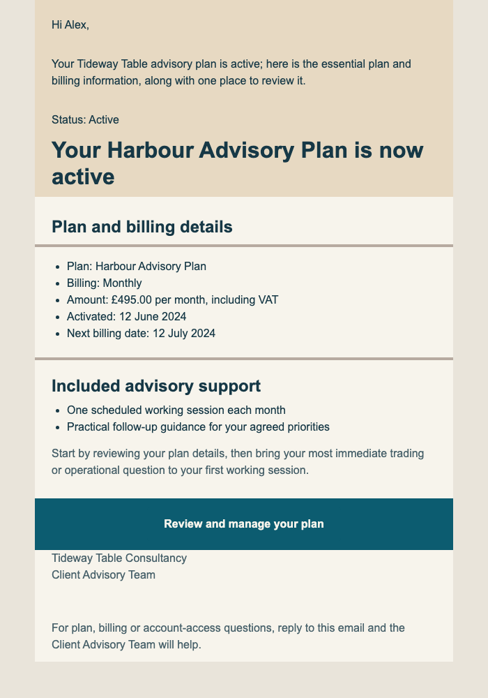 Advisory Plan Active email design preview
