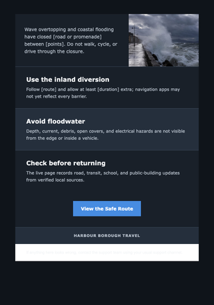 Coastal Flooding Travel Alert email design preview