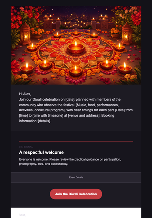Celebrate Diwali with Us — Community Invitation email design preview