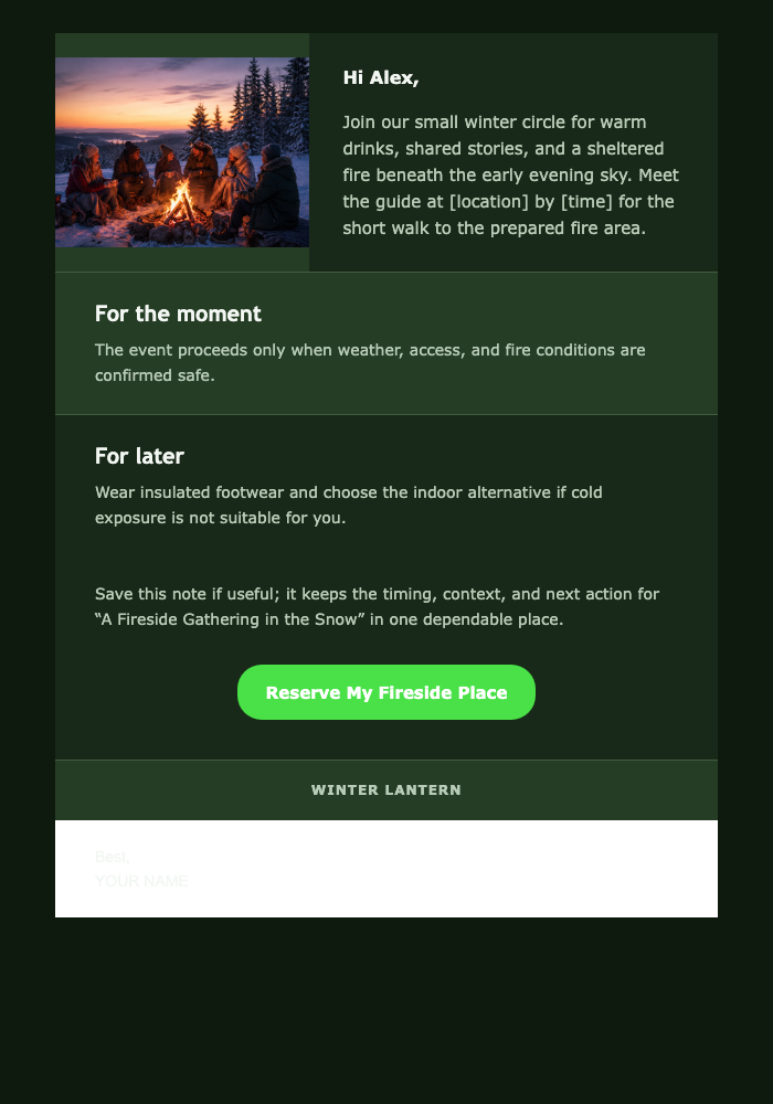 A Fireside Gathering in the Snow email design preview