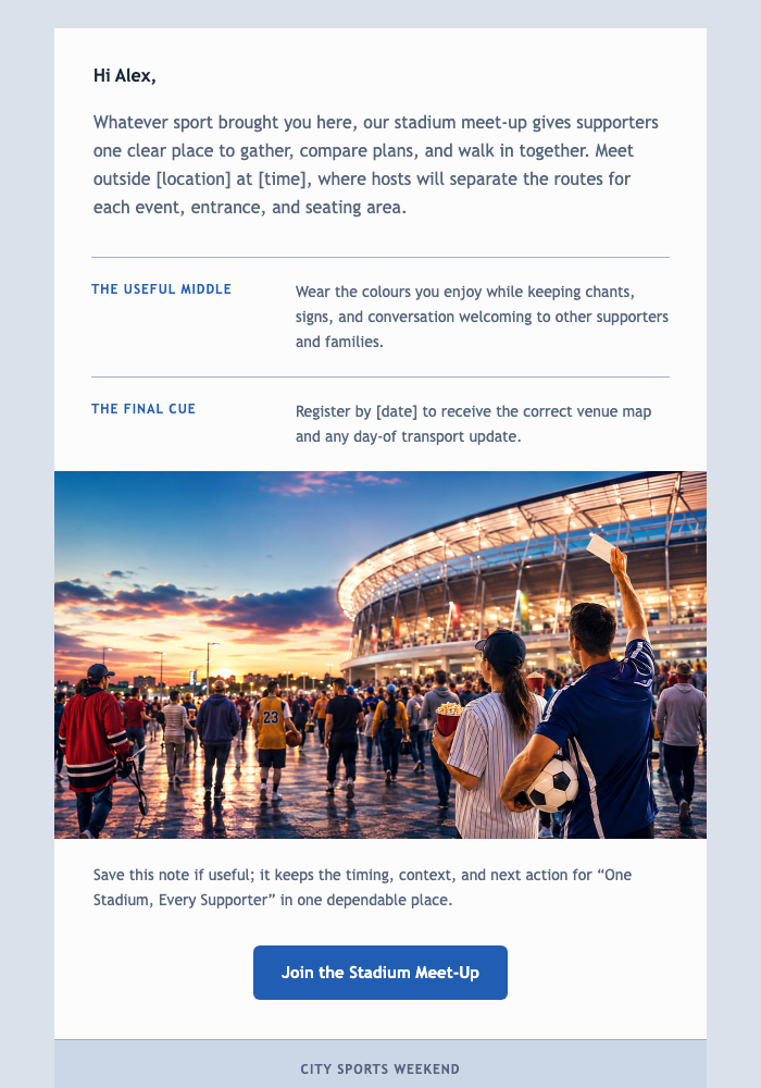 One Stadium, Every Supporter email design preview
