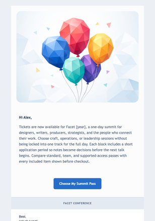 Creative Summit Tickets Released email design preview