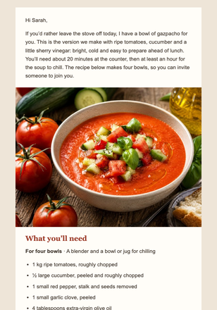 Gazpacho for the Hottest Week email design preview