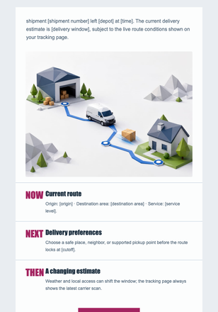 Route Confirmed Dispatch Update email design preview