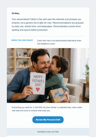 A Gift With His Own Words email design preview