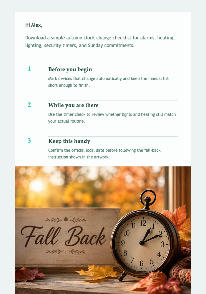 Fall Back: Your Extra-Hour Checklist email design preview