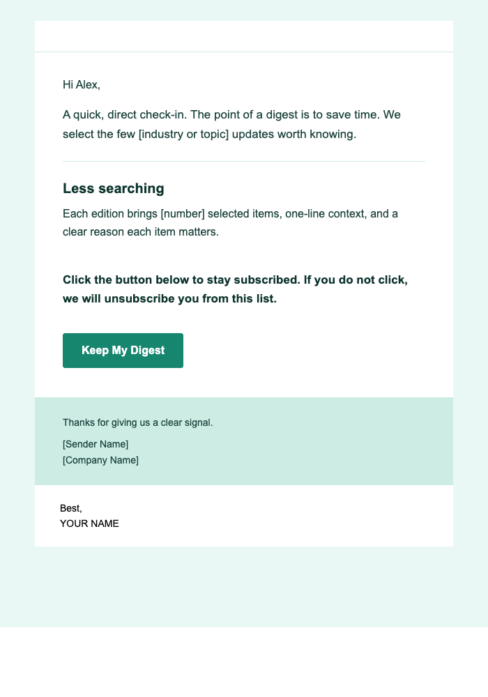 Curated Digest — Clear email design preview