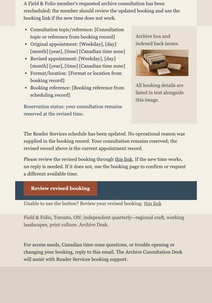Archive Consultation Rescheduled email design preview