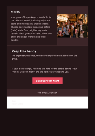 Four Friends, One Film Night email design preview
