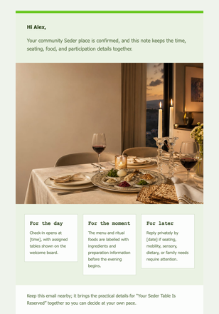 Your Seder Table Is Reserved email design preview