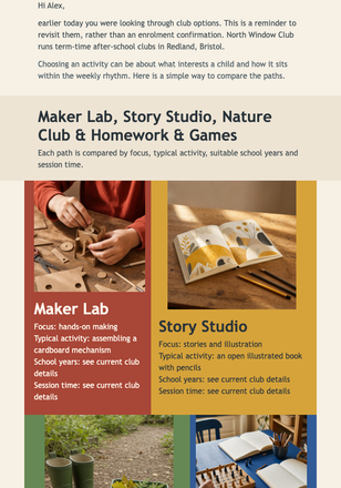Revisit Your Club Options email design preview