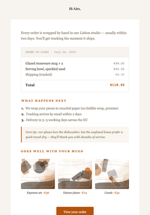 First Purchase – Terra & Clay email design preview