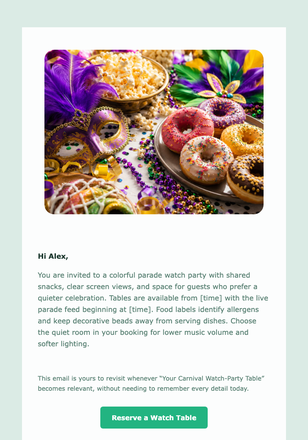 Your Carnival Watch-Party Table email design preview