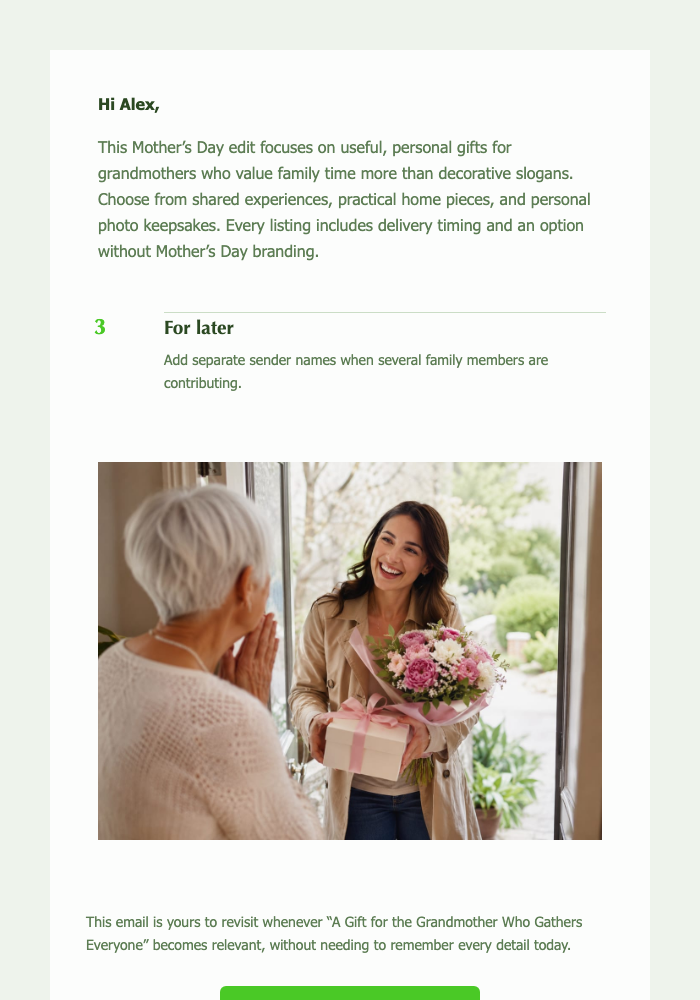 A Gift for the Grandmother Who Gathers Everyone email design preview