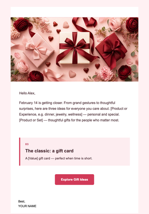 Valentine's Day Gift Ideas email design preview