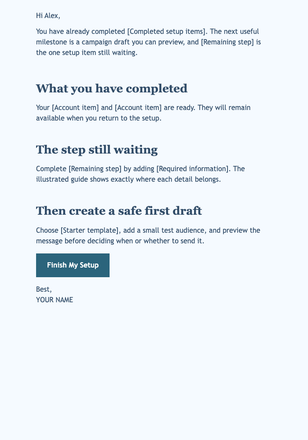 Stalled Onboarding First Campaign Step email design preview