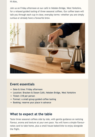 Friday Coffee Flight Invite email design preview