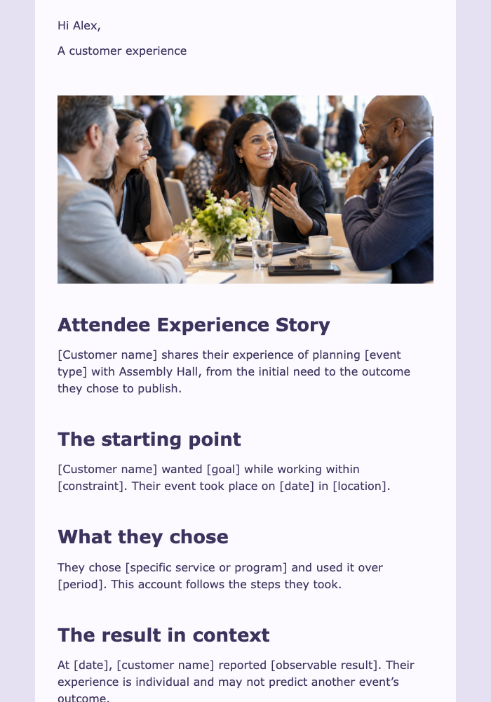 Attendee Experience Story — Event Organizers email design preview