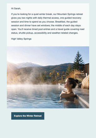 Mountain Springs Winter Retreat email design preview