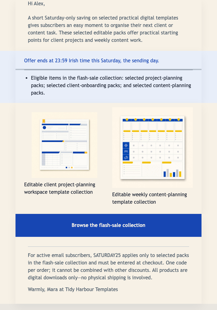 Saturday Template Flash Sale email design preview