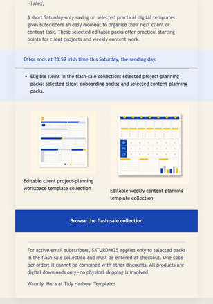 Saturday Template Flash Sale email design preview