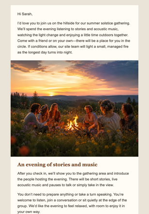 Your Evening Around the Solstice Fire email design preview