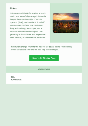Your Evening Around the Solstice Fire email design preview