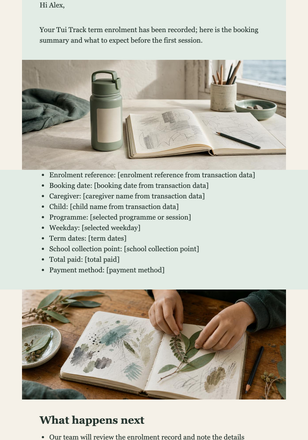 After-School Enrolment Receipt email design preview