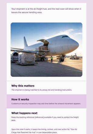 Your Air Cargo Has Reached the Hub email design preview