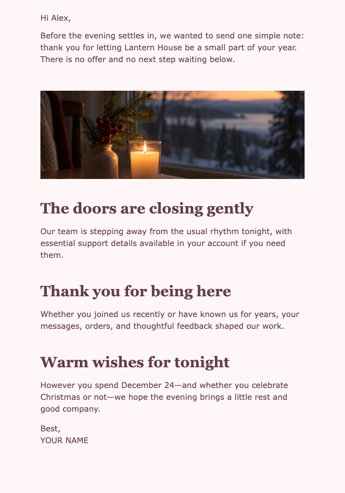 Christmas Eve Gratitude email design preview