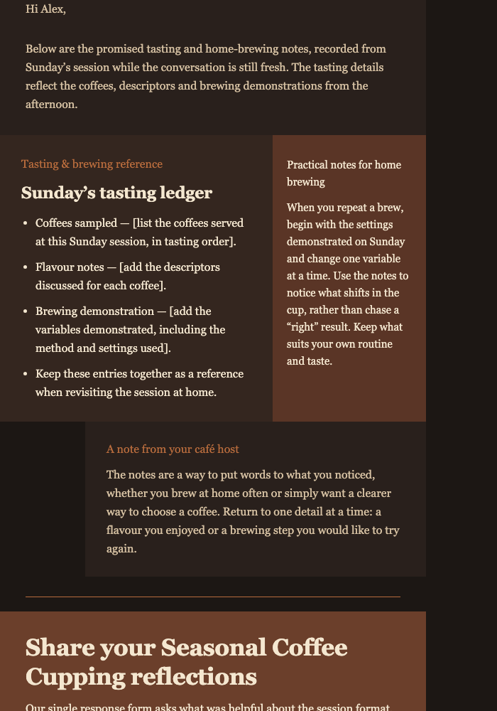 Coffee Cupping Follow-Up email design preview