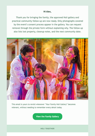 Your Family Holi Gallery email design preview