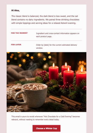 Hot Chocolate for a Cold Evening email design preview