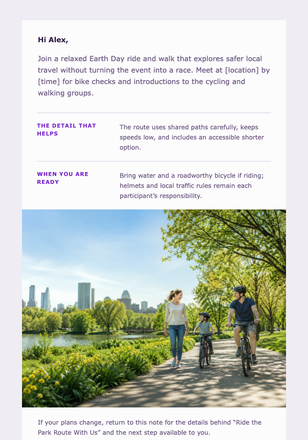 Ride the Park Route With Us email design preview