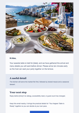 Your Aegean Table Is Ready email design preview