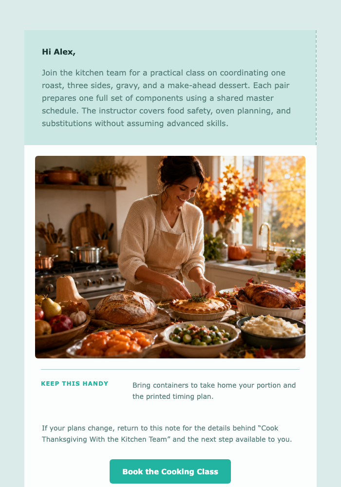 Cook Thanksgiving With the Kitchen Team email design preview