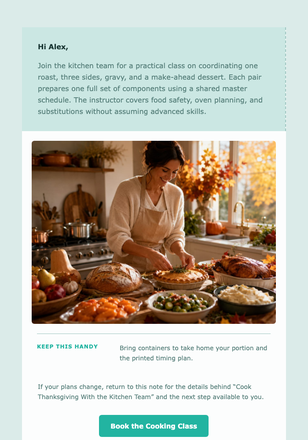 Cook Thanksgiving With the Kitchen Team email design preview