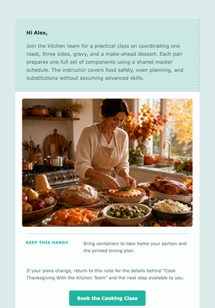 Cook Thanksgiving With the Kitchen Team email design preview