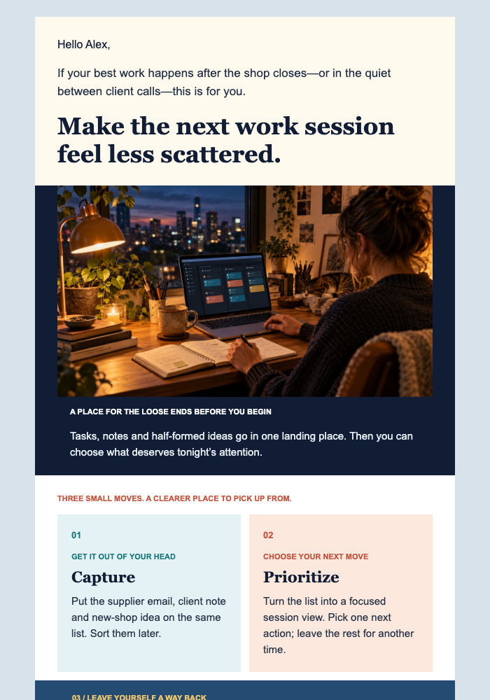 Night Shift Dashboard Launch email design preview