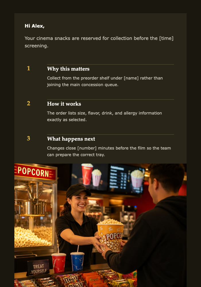 Your Popcorn Preorder email design preview