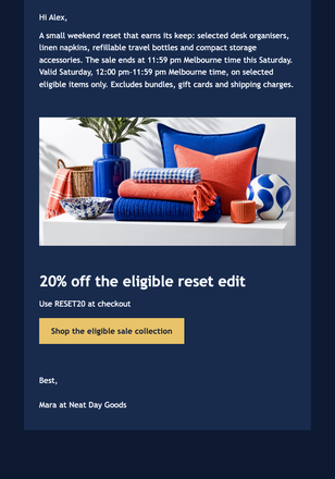 Saturday Reset Flash Sale email design preview