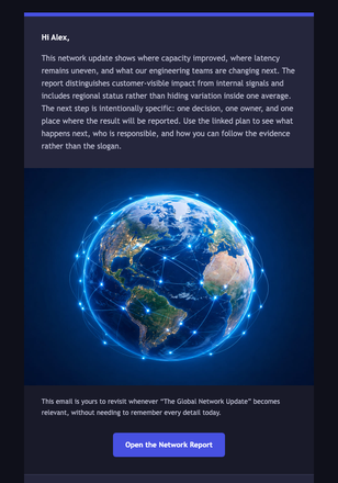 The Global Network Update email design preview