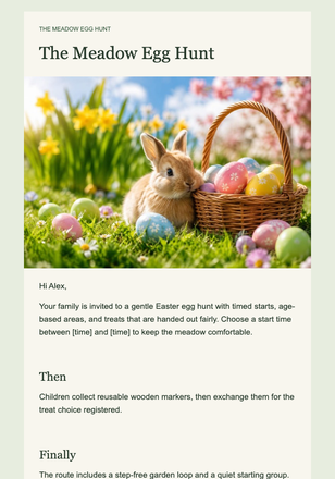 The Meadow Egg Hunt email design preview