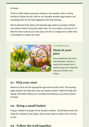 The Meadow Egg Hunt email design preview
