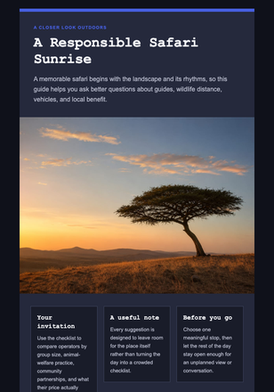 A Responsible Safari Sunrise email design preview