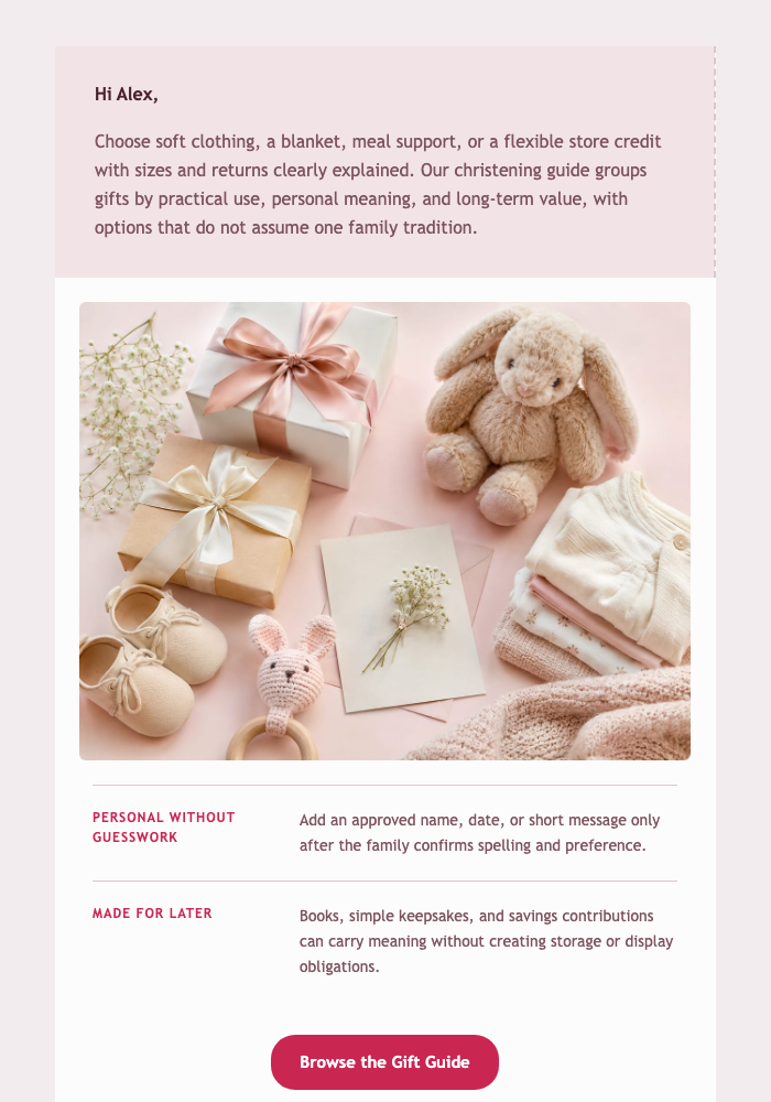 A Christening Gift with a Future email design preview