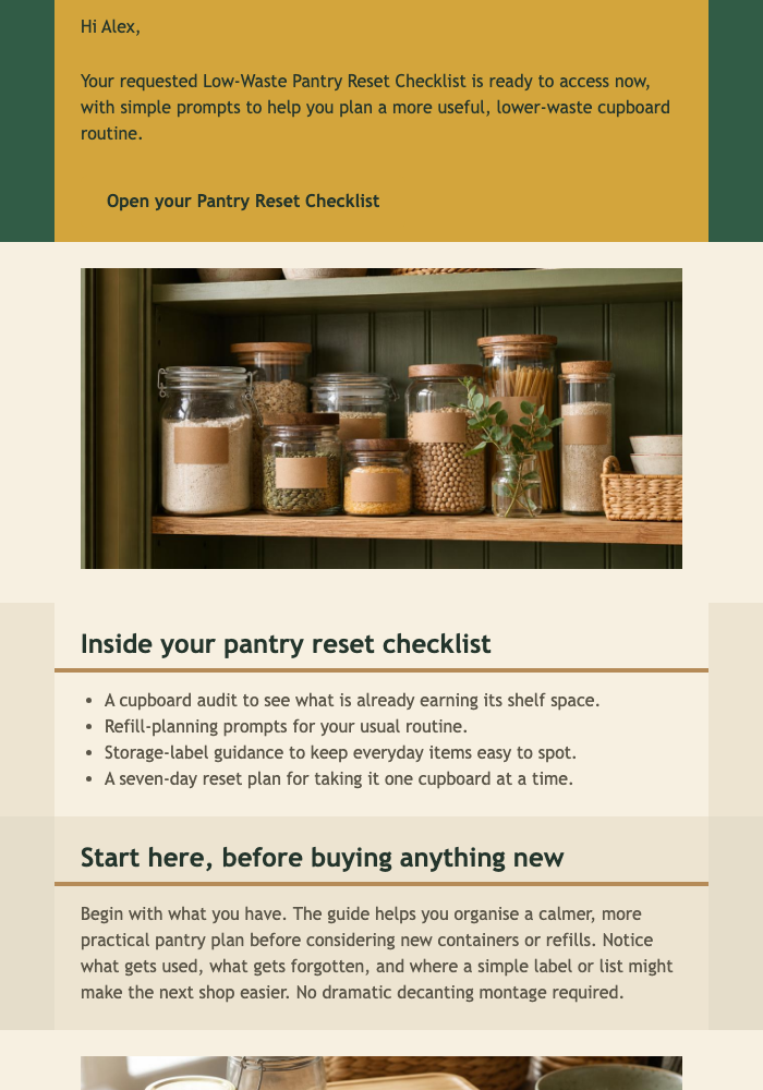 Pantry Reset Checklist Delivery email design preview